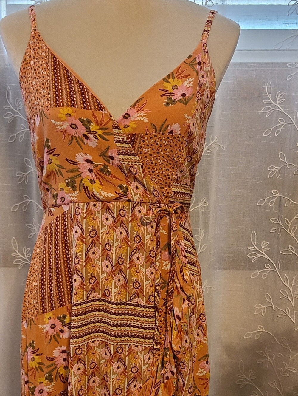 Lily Rose Floral Patchwork Mini Dress in Orange and Pink